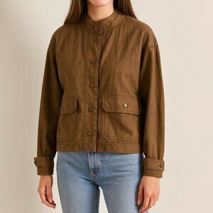 Nicole Miller Utility Jacket Brown Cotton Snap Front Women’s Large Lagenlook